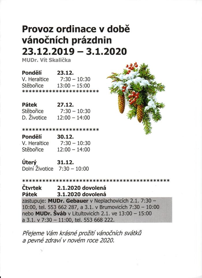 mudr skalicka ordinacni hodiny vanoce 2019 | Statutární město Opava