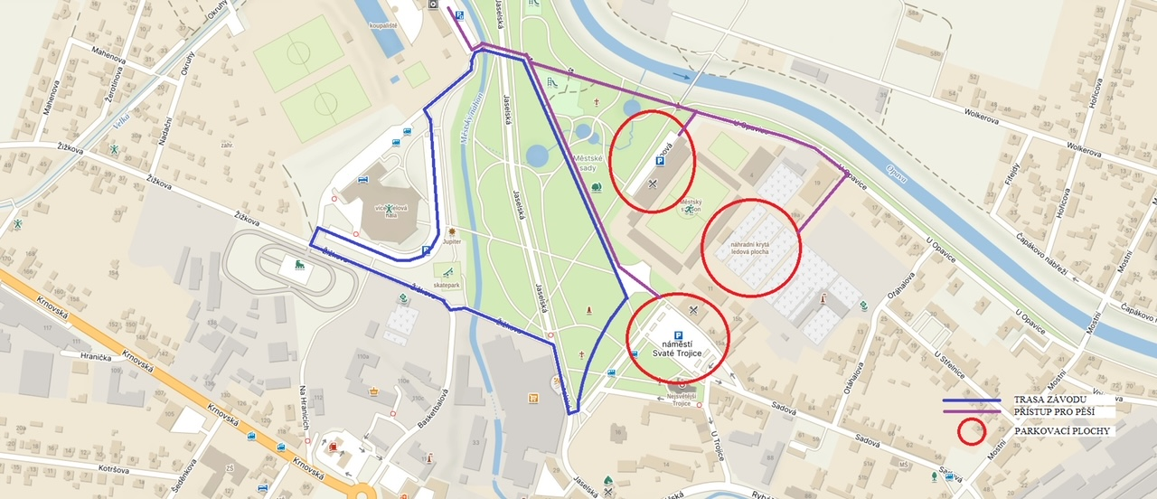 mapka uzavirka parkoviste koupaliste | Statutární město Opava