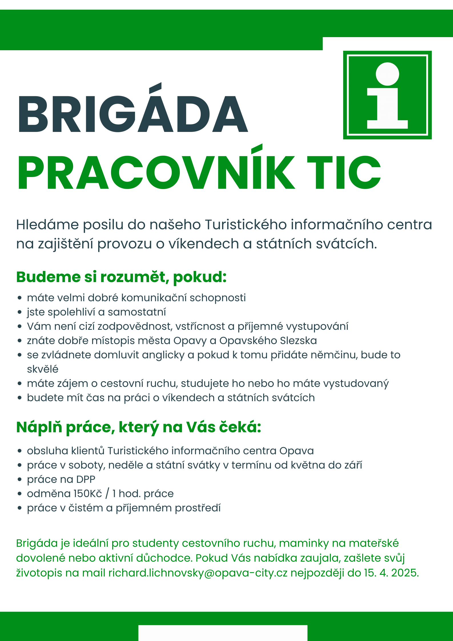 green and brown geometric we are hiring poster | Statutární město Opava