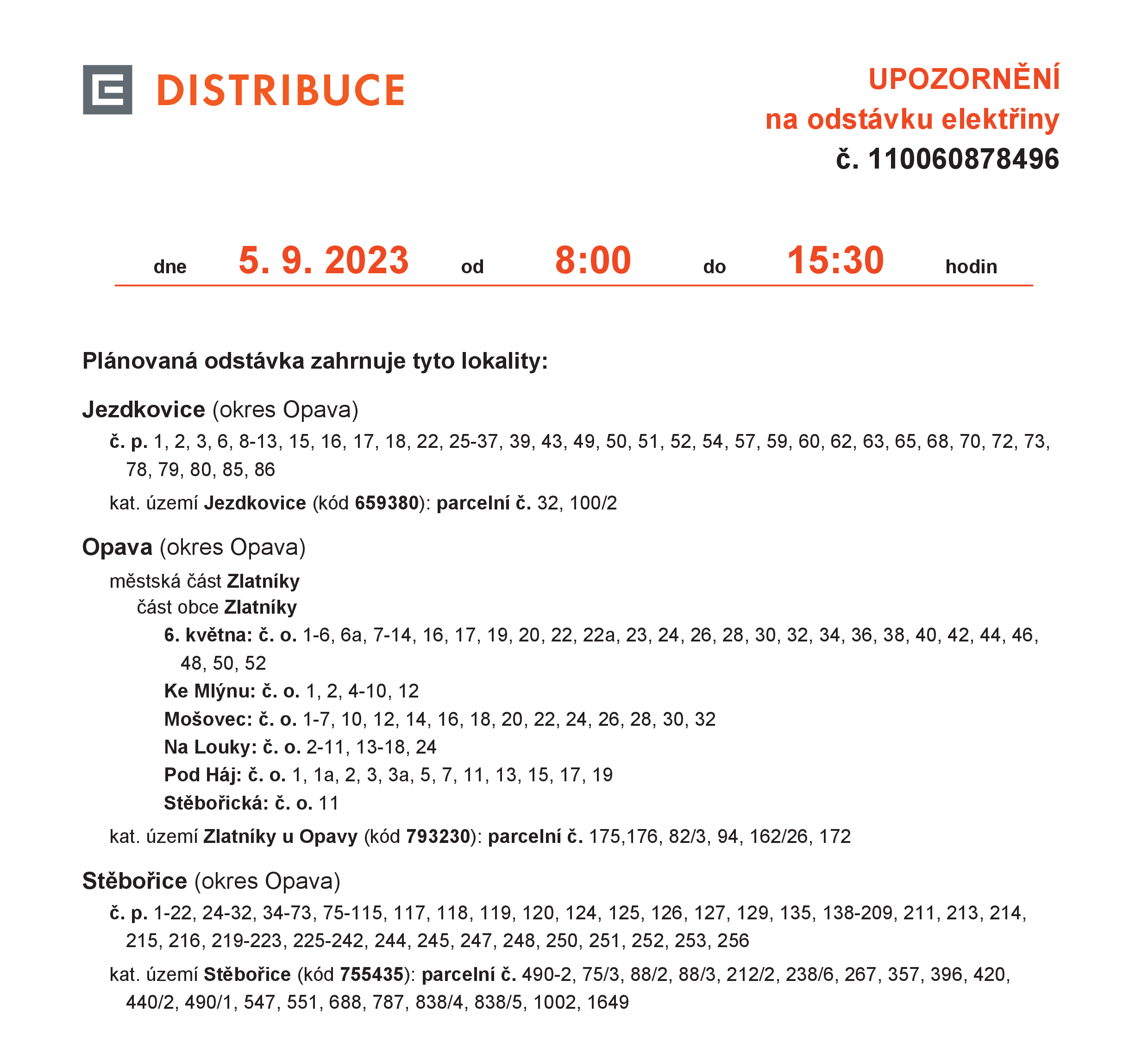 odstavka cez | Statutární město Opava