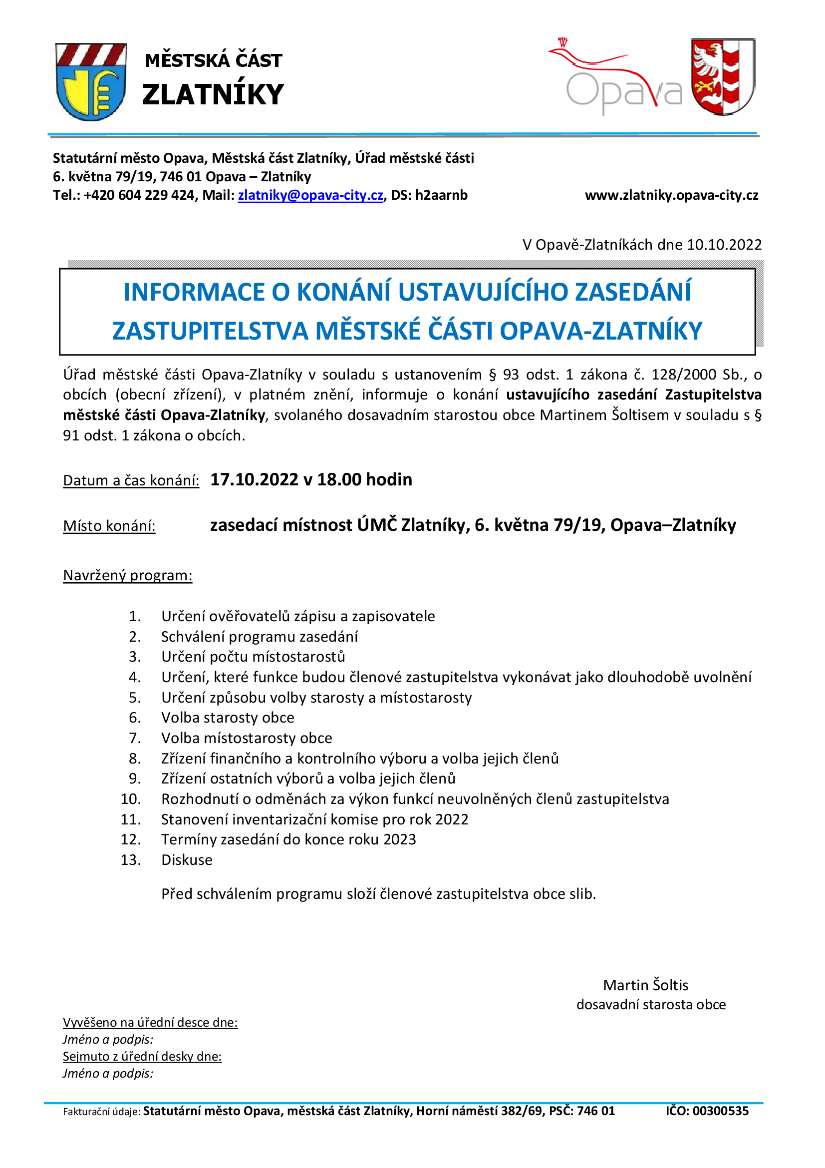 pozvanka ustav schuze | Statutární město Opava